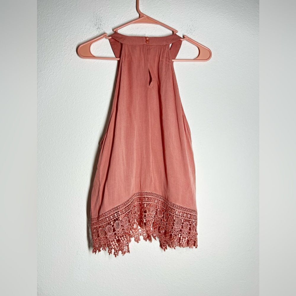 Charlotte Russe Dusty Rose Crochet-Hem Halter Tank Top
